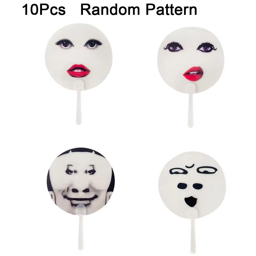 

10Pcs Waterproof Big Eye and Red Lip Fan Plastic Red Lips Printed Fans Photo Props 10Pcs