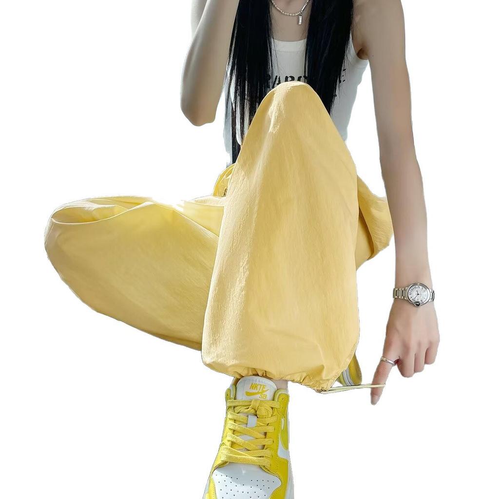 Women's Summer High Waist Yellow Drape Skirt Pants - Korean Style Loose Slimming Wide-Leg Casual Lantern Design.