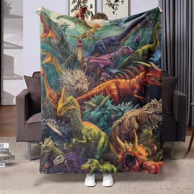 Jurassic Dinosaur Flannel Blanket - Soft Cozy Dino Lover Kids Throw