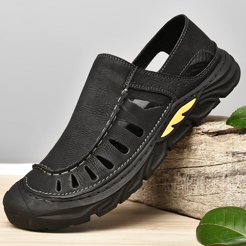 Novos sapatos de praia masculinos retrô, sapatos de caminhada ao ar livre, sapatos casuais da moda masculina, sapatos de verão com sola grossa e oca