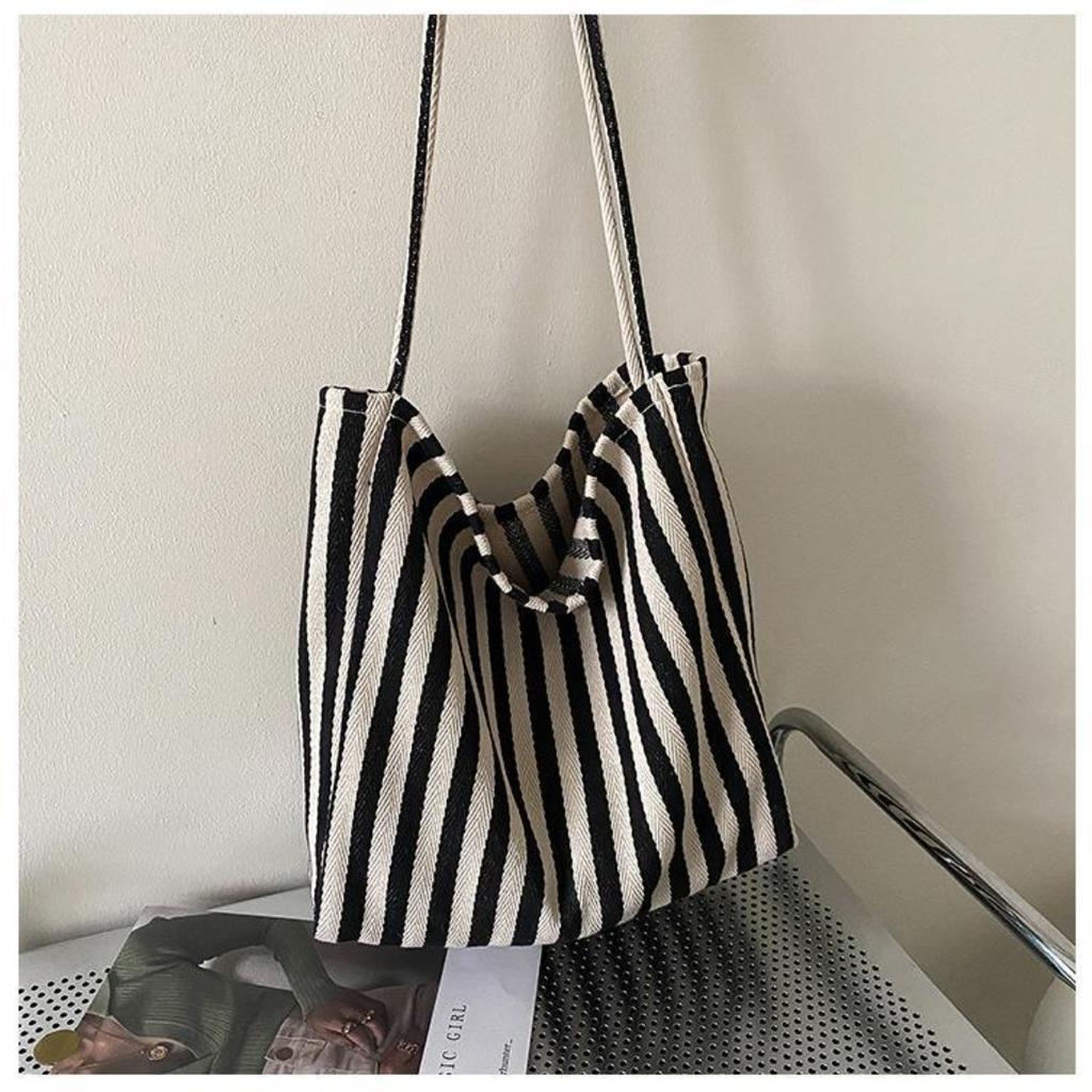 Handbag, Simple and Fresh Striped Bag, Shoulder Bag, Casual and Fashionable Large Capacity Shopping Bag