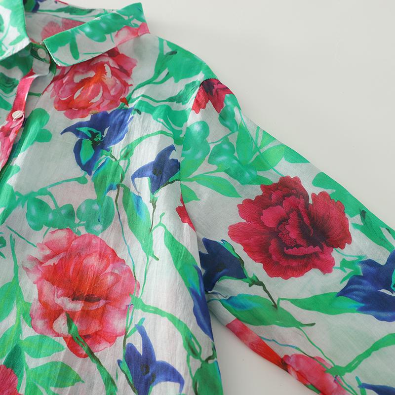 DIMANAF 2025 New Plus Size Women Tops Shirts Tees Button Casual Loose Blouse Autumn Print Cotton Long Sleeve