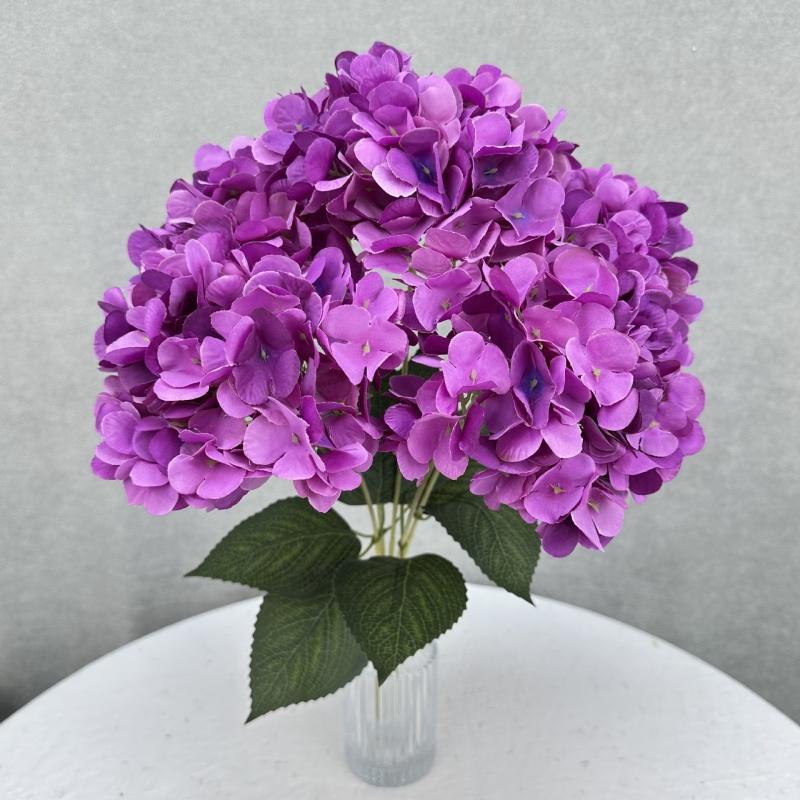 Hot Sale 5 Heads Artificial Hydrangea Bouquet Silk Hydrangea Burgundy Artificial Flowers Bouquet for Wedding Event Decoration