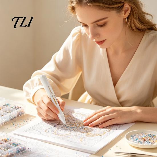 Fast Bead Application Automatic Dispenser, Wax-Free Faux Diamond Art Pen, Ergonomic Precision Applicator Tool for Round Diamonds, DIY Crafts