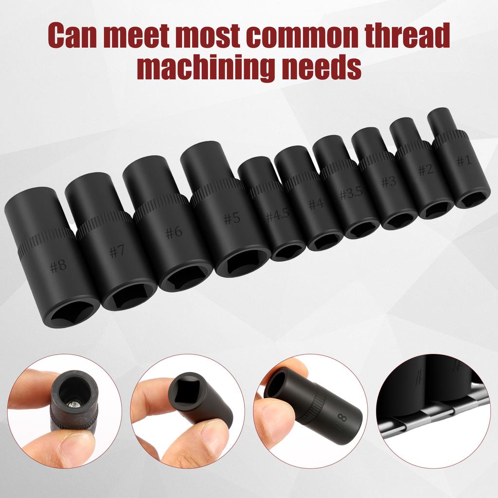 10Pcs Tap Socket Wrench Set 1/4” and 3/8” Drive External Tap Socket Adapter Torx Socket Set for Driving Rethreading Taps