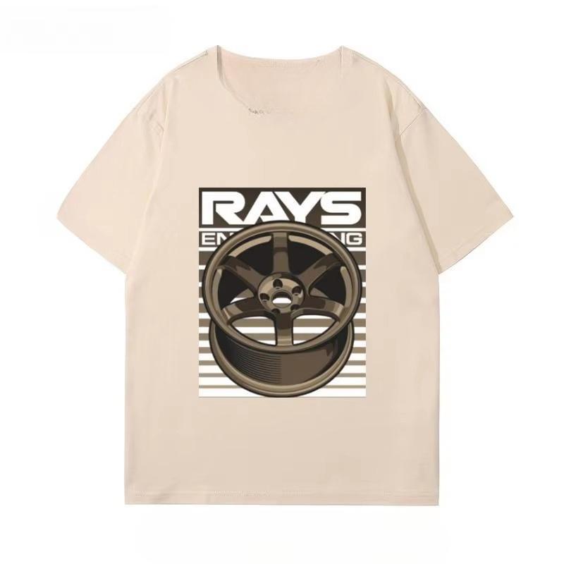 Japanese Car Modified Rim TE37 Wheel Hub Modified Car JDM Short-sleeved T-shirt Men's and Women's Cotton Half-sleeved Top
