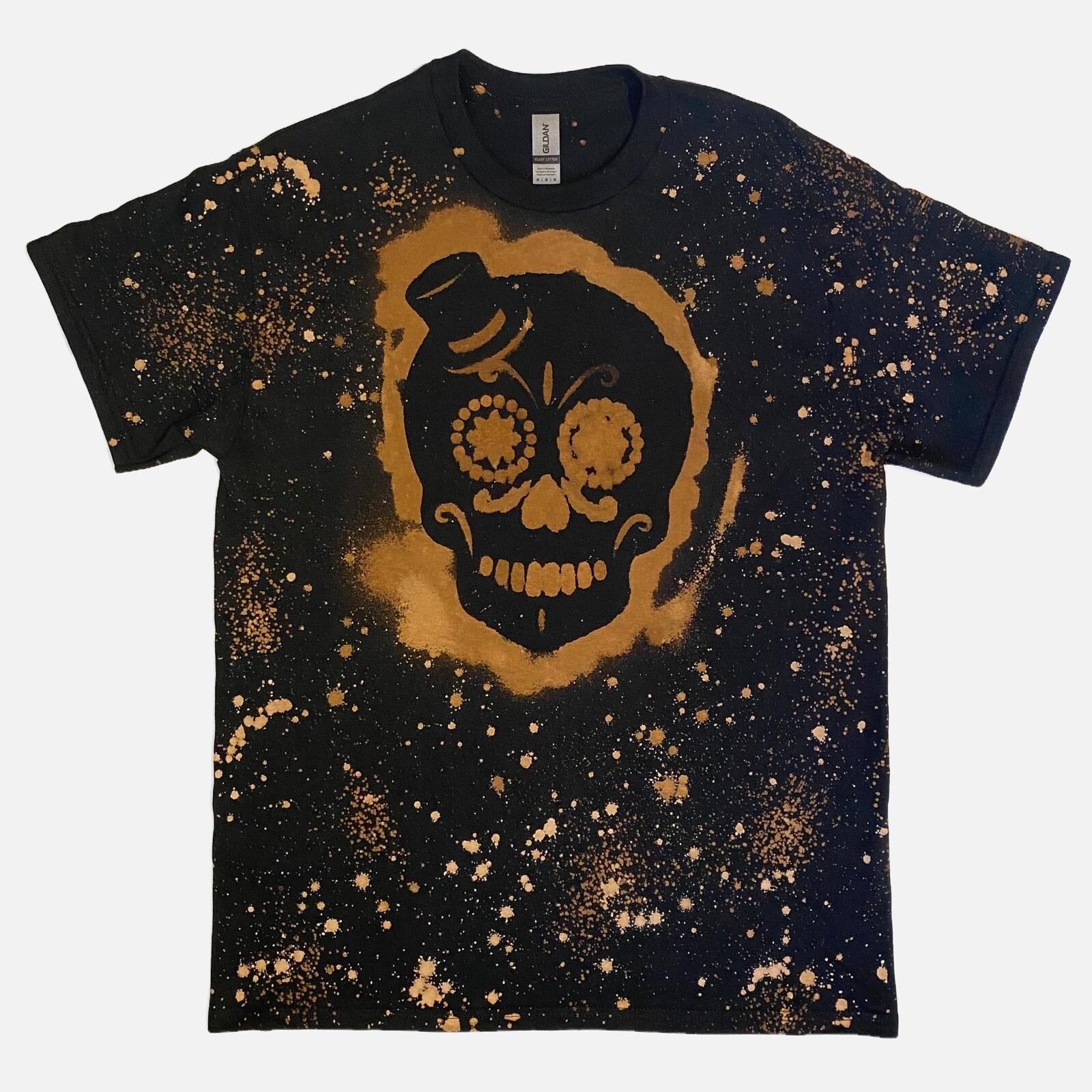 Halloween Day Of The Dead TShirt Sugar Skull Skeleton Skull Black Tie Dye Size M S