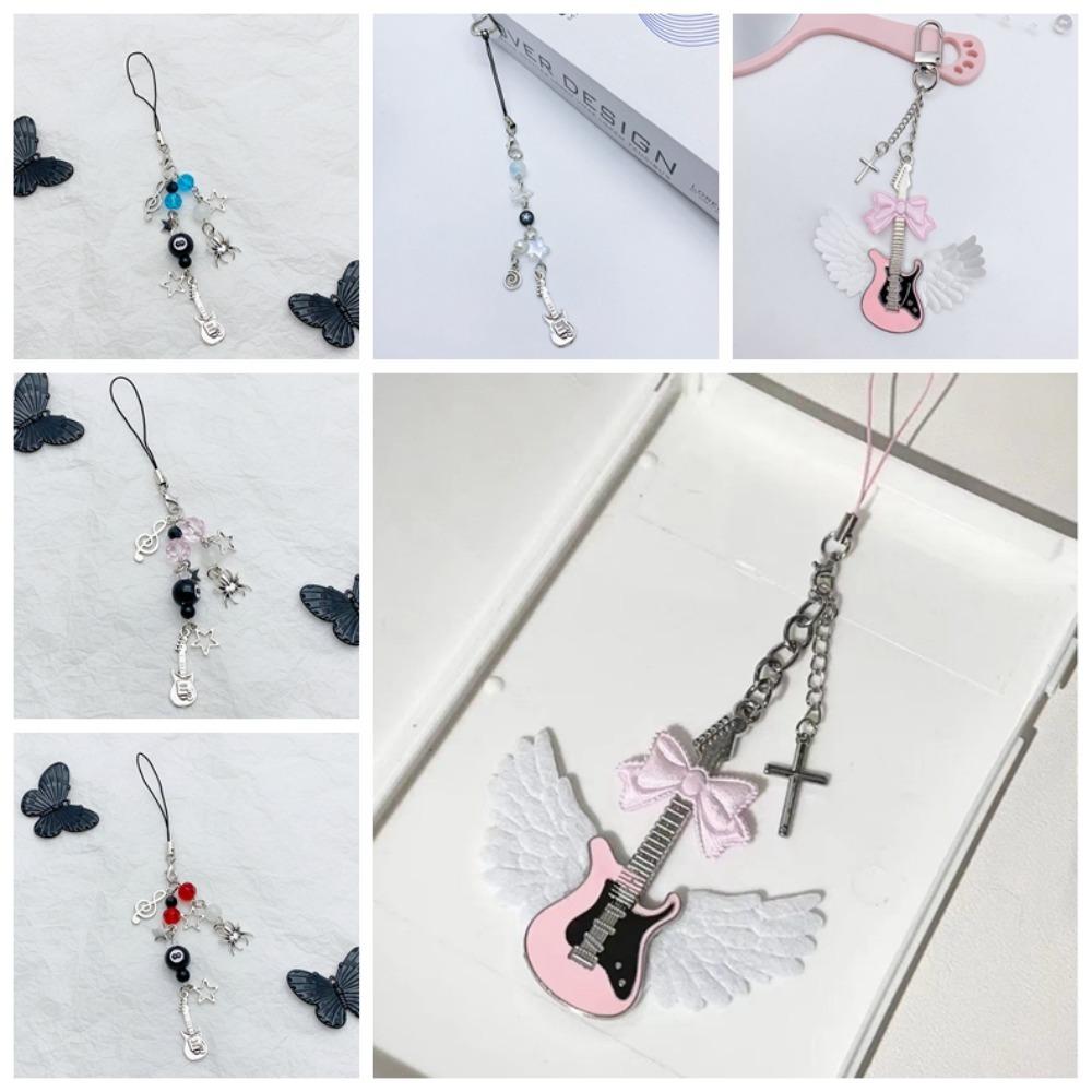 Bow Pink Guitar Phone Chain Guitar Cell Phone Strap Jewelry Gift Mobile Phone Lanyard  Phone Charm