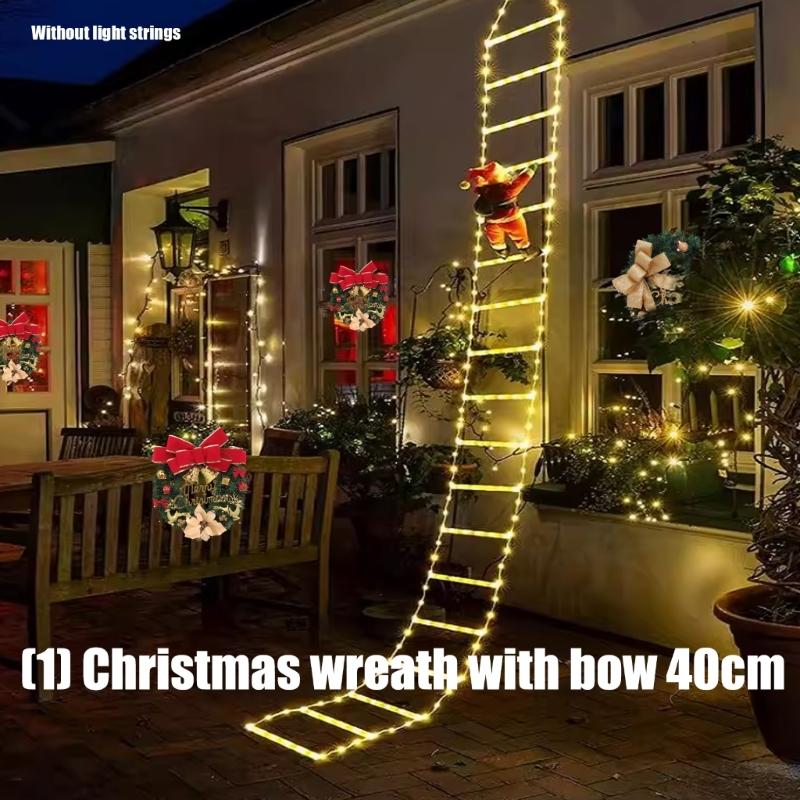 40cm Christmas Wreath with Big Bowknot Holiday Wreath Hanging Decoration for Door Mantels Wall Festival Celebration