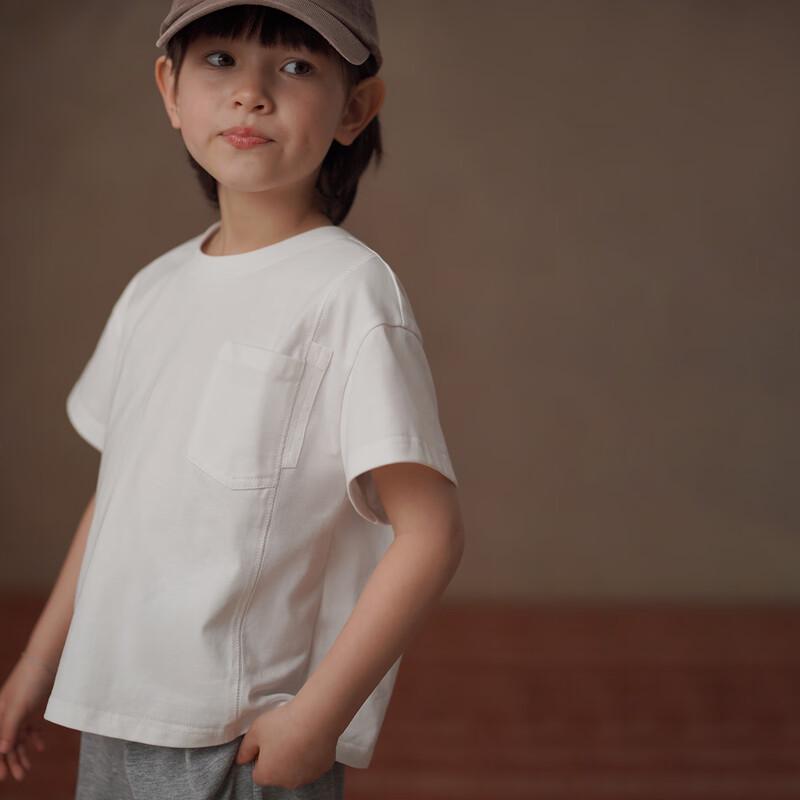 Hacikis Kids  Summer Cotton Knit White Short Sleeve T-Shirt 110