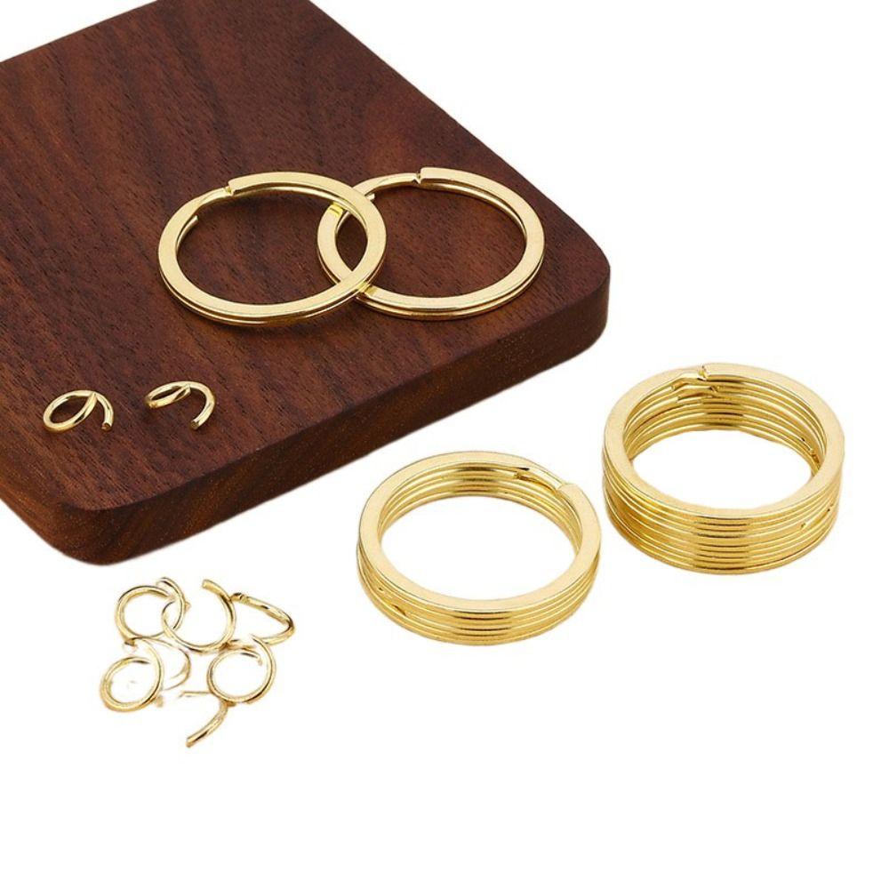 50pcs Polished Metal Keychain Rings Gold Keys Attachment Connecting Accessory Flat Key Rings  Car