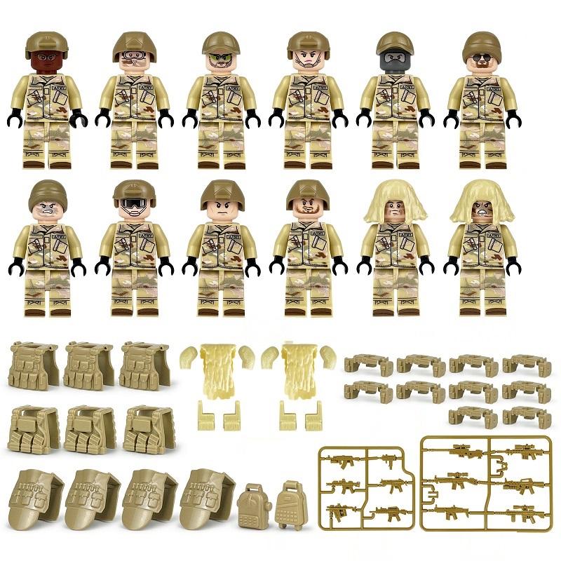 Desert Soldiers Colorful Special Forces SWAT 12pcs Military Bricks Armed Building Blocks MiniFigures Army Weapons Accessories Toy