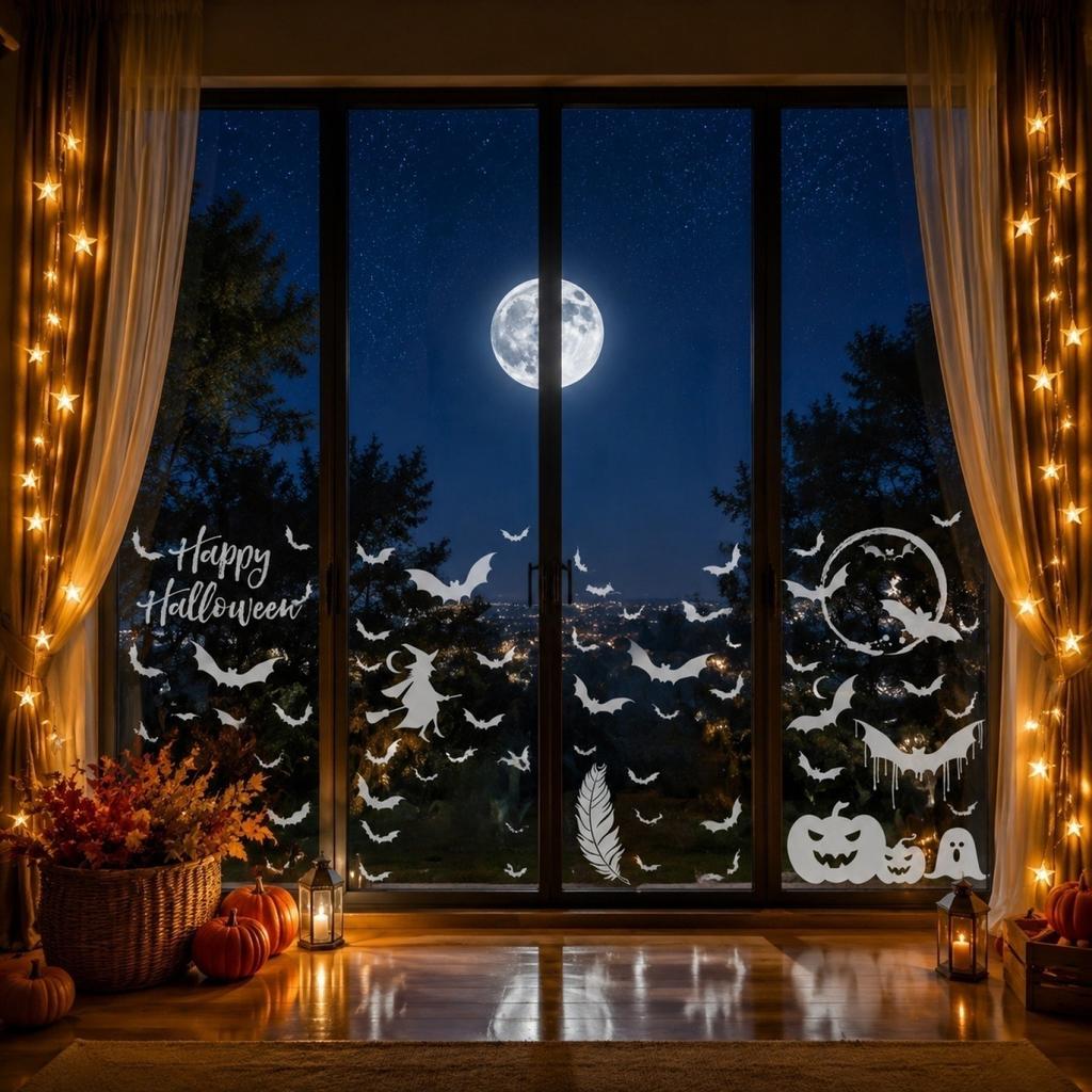 Halloween Static Clings - Witch Pumpkin Skeleton Window Stickers for Holiday Decor