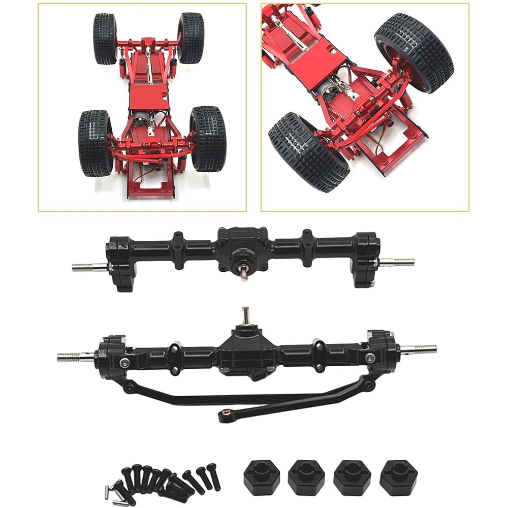 Generic 1:12 Front and Rear Axle Housing Set, Front and Rear Bridge Repair Parts, Practical Bridge Shaft Complete Set for MN168 Model Trucks, Black