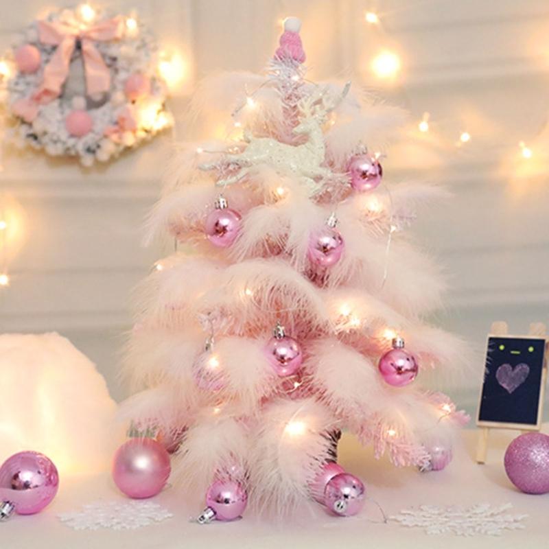 Delightful Mini Feather Christmas Tree with Light Ornaments Tabletop Christmas Tree, Easy To Assemble Cheerful Designs