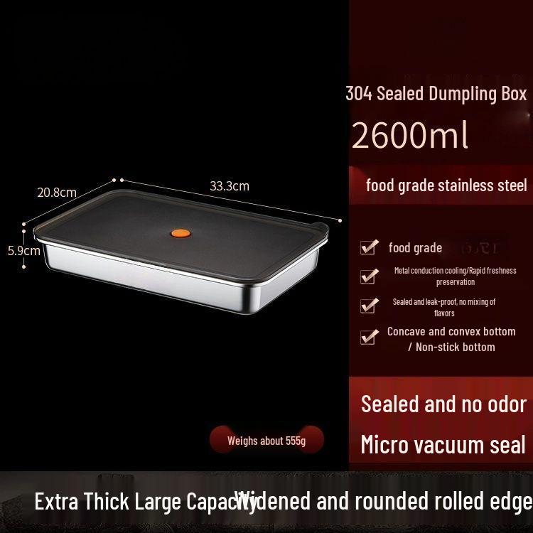Stainless Steel Dumpling Storage Box with Lid - Square, Freezer-Safe for Wontons & Dumplings