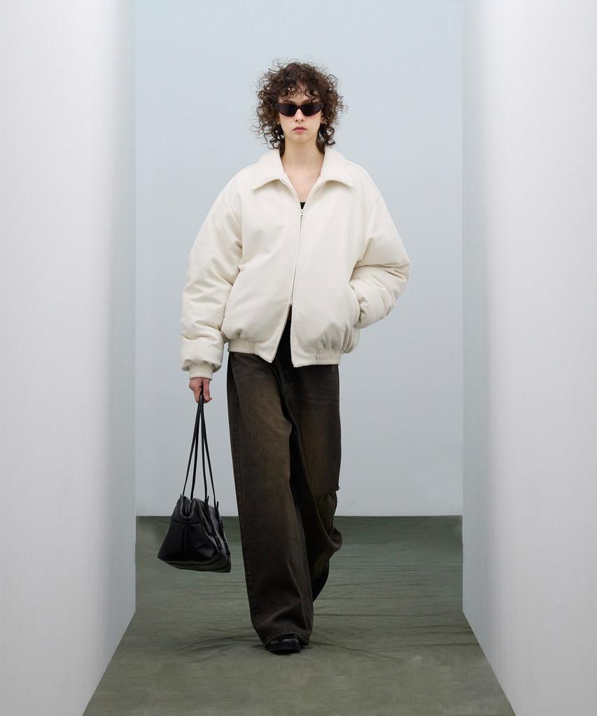 Standarderror 87-Stan103 Utility Collar Balloon Suede Short Padded Jacket Ivory