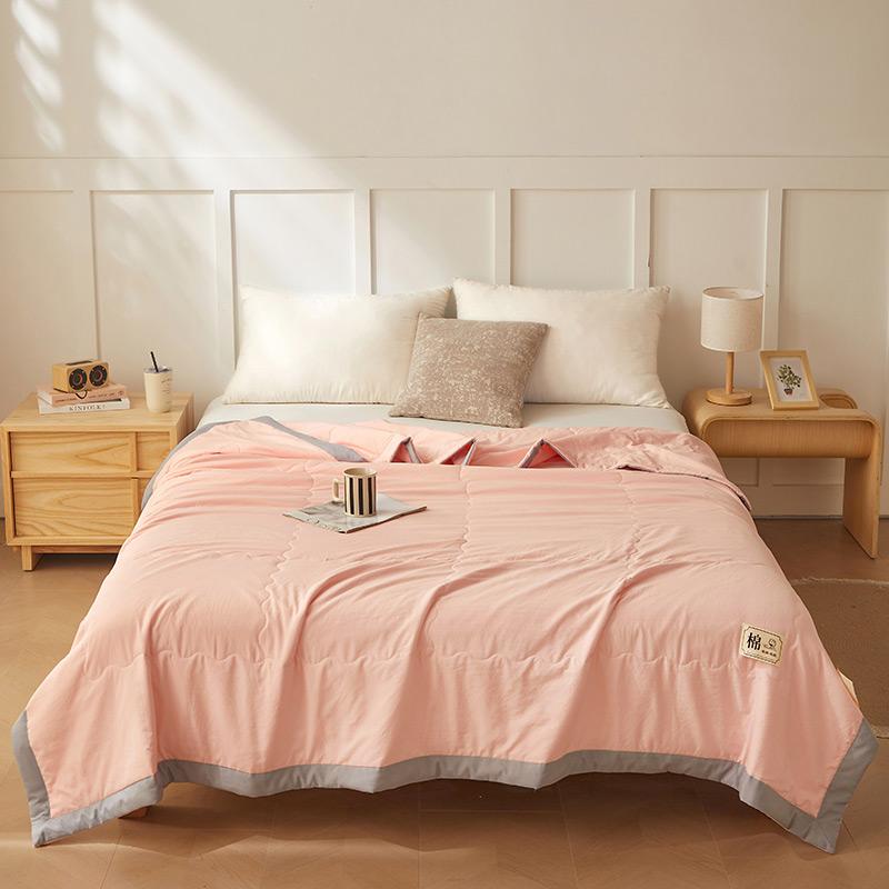 

Стираный хлопок чистый цвет летнее одеяло с модным простым стеганым сердечником подходит для спальни взрослых детей 100/150/200 см 100x150cm розовый