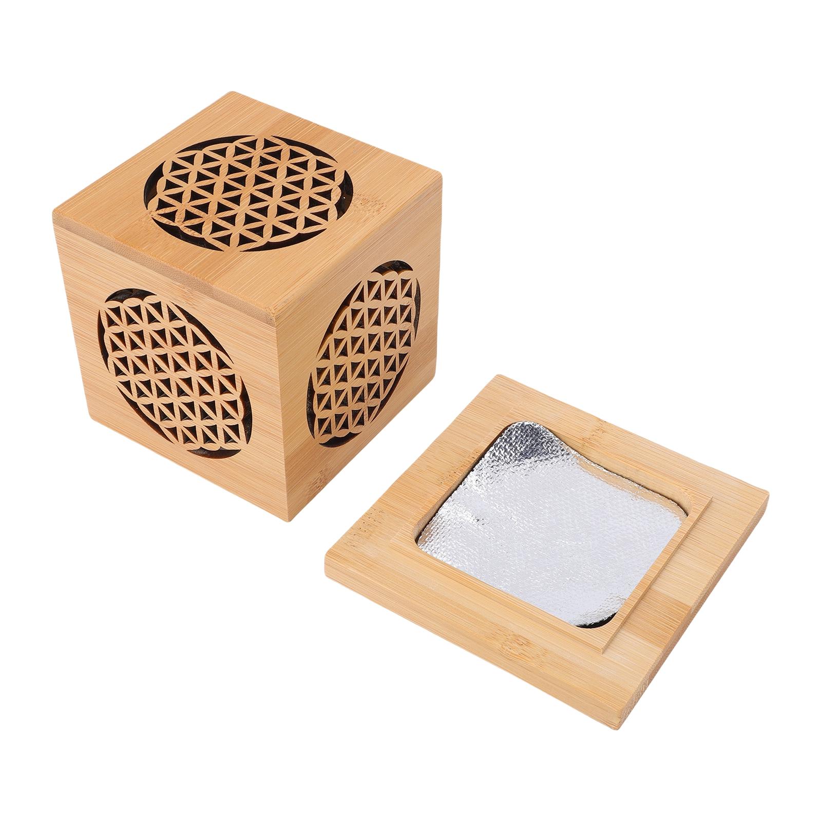 

Wooden Incense Box with Base Hollow Decorative Fragrance Diffusion Holder Geometric Shape Container Flower Pattern