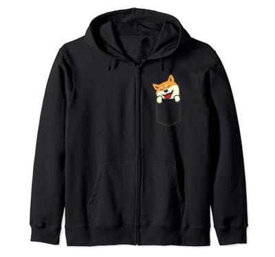 Akita Inu Ken Japanese Chest Pocket Dog Owner Zip Hoodie
