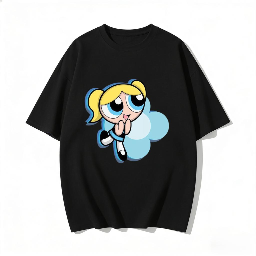 2026 Sommer Niedliche Powerpuff Girls Familien-Matching T-Shirts Cartoon-Druck Baumwoll-T-Shirts Lässige Kurzarm-Oberteile für Kinder und Erwachsene