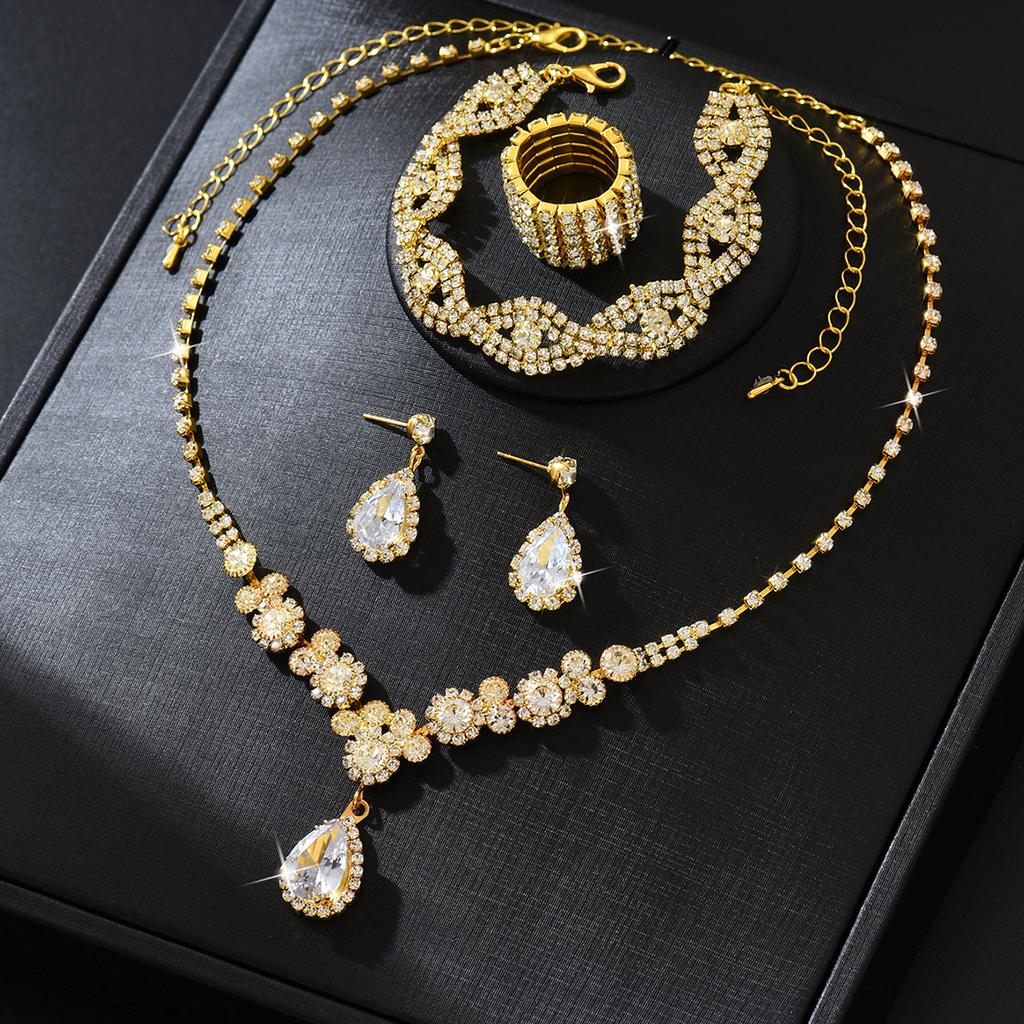 Luxury-lite Zirconia Necklace, Earrings, Bracelet and Ring Set - Fashionable and Exquisite