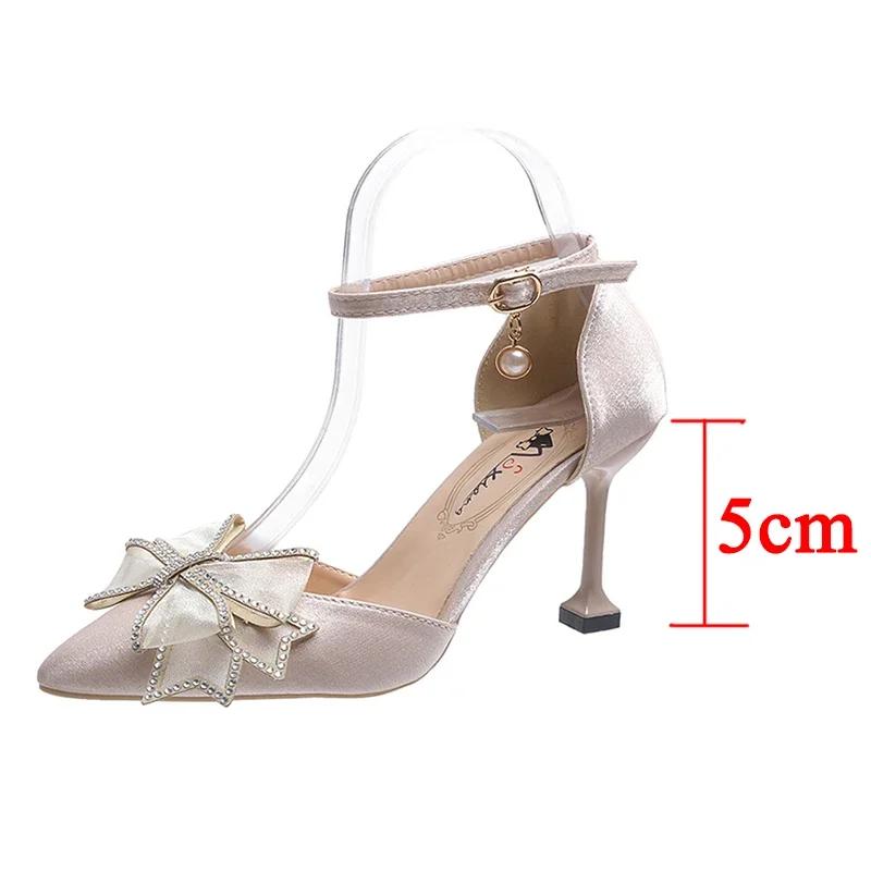 

Fashion Rimocy Sexy Thin Heels Ankle Strap Pumps Women Lace Bowknot Wedding Party Shoes Woman Elegant Pointed Toe Silk High Heels Shoes 39