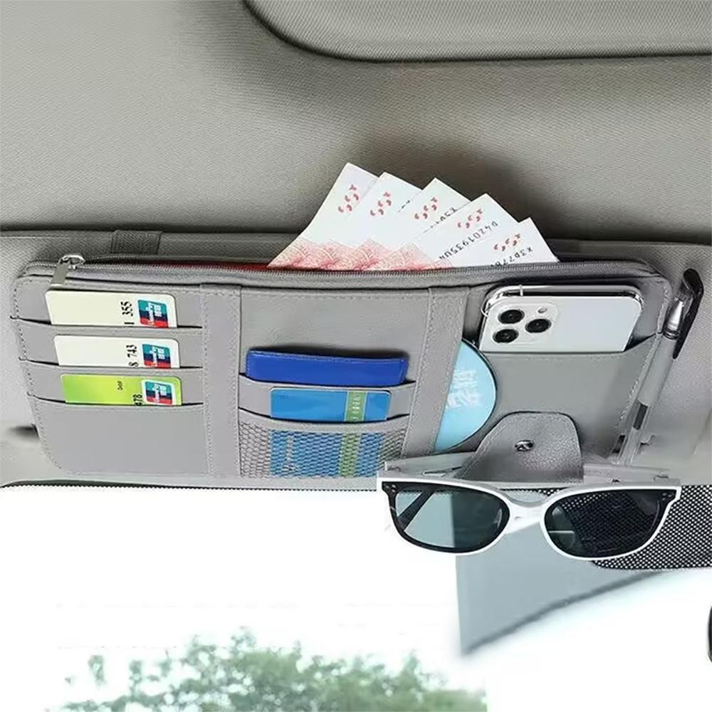 Car Glasses Storage PU Leather Multi-Function Sun Visor Point Organizer Storage Pocket Auto Sunglasses Holder Cards Organizer