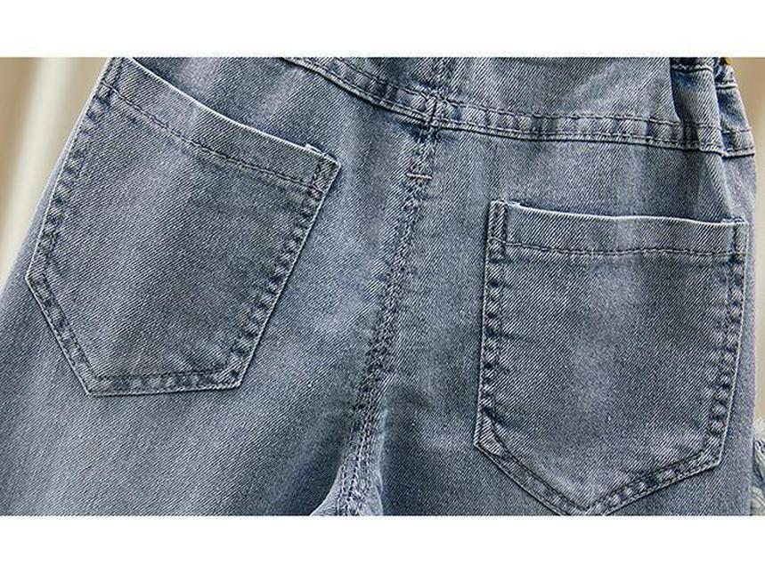 2025 Spring/Autumn Toddler Girls' Wide-Leg Loose Jeans with Frayed Hem, Korean Style