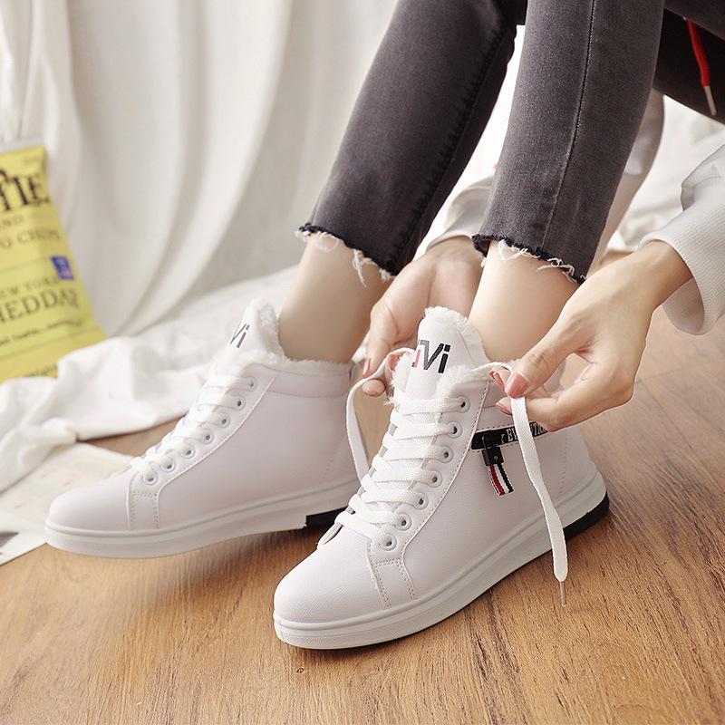 

Хлопчатобумажные туфли Дамы Все матчи Молния Водонепроницаемый PU Кожа Студент Повседневные женские сапоги Зимние короткие сапоги Женщины