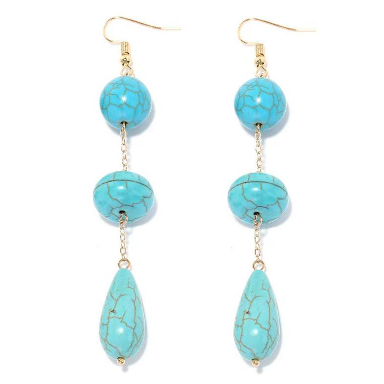 European and American new fashion retro creative temperament turquoise long fringed earrings versatile personalized earrings women