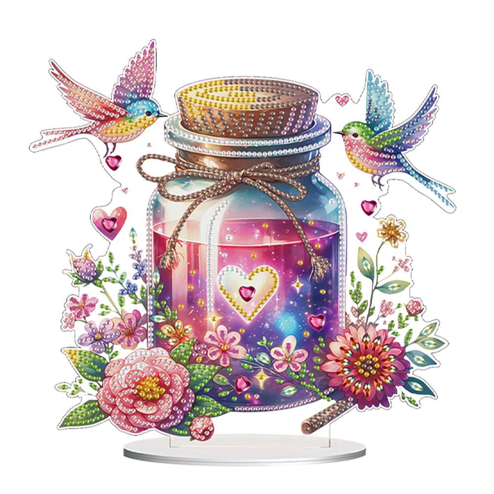 5D DIY Diamantkunst Tischdekorationen Acryl Sonderform Hund und Rote Rose Strasssteine Schreibtischornamente Schlafzimmer Tischdeko