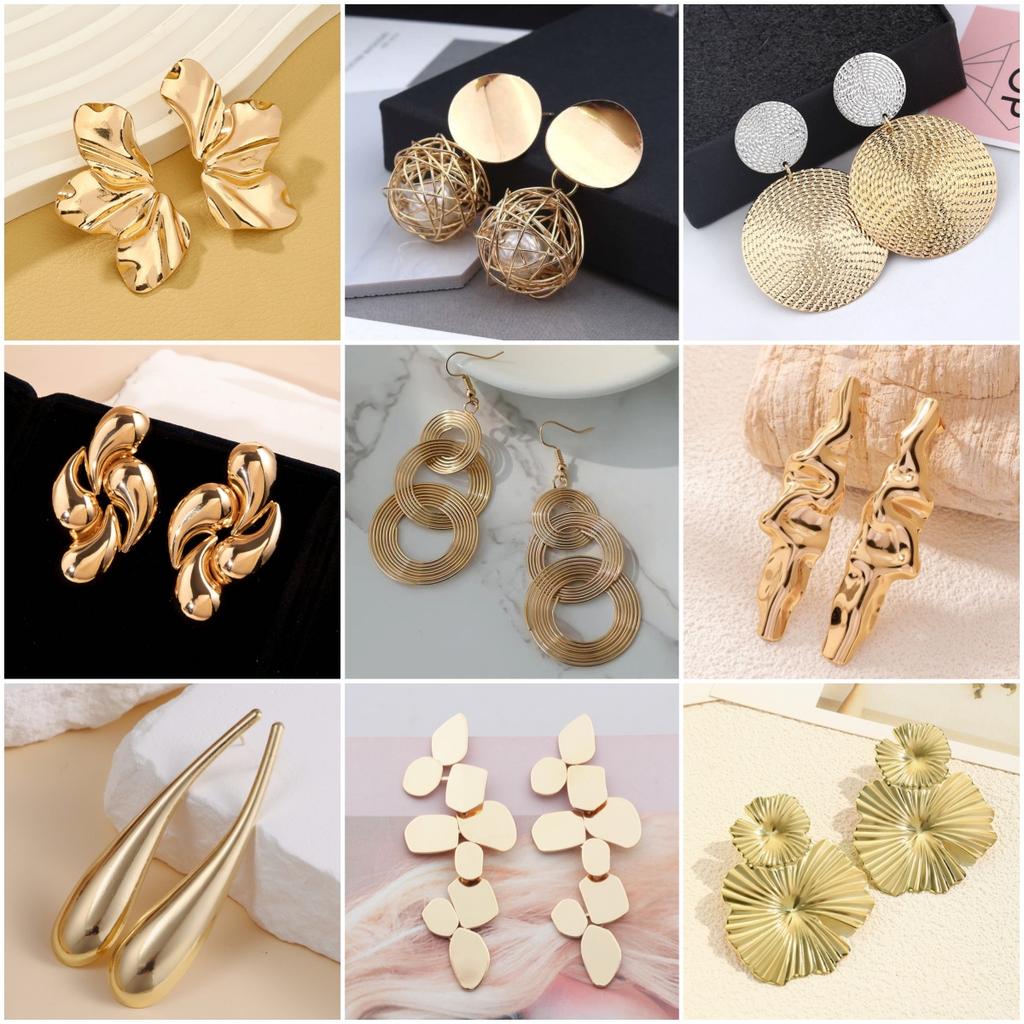Minimalism Personality Metal Drop Earrings for Women Leaf Round Water Droplet Butterfly Twist Metal Earrings Geometry Zircon