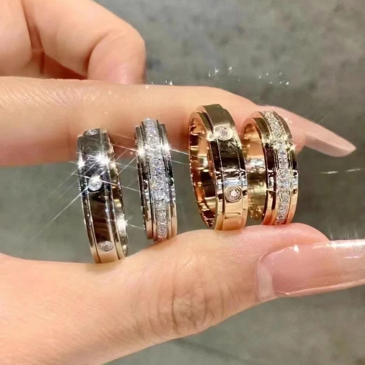 Rotating Ring Plated with 18K Gold, Seven-diamond Single Drill Full Diamond, Rotating Ring Comes and Goes High Version no. 5 серебряный