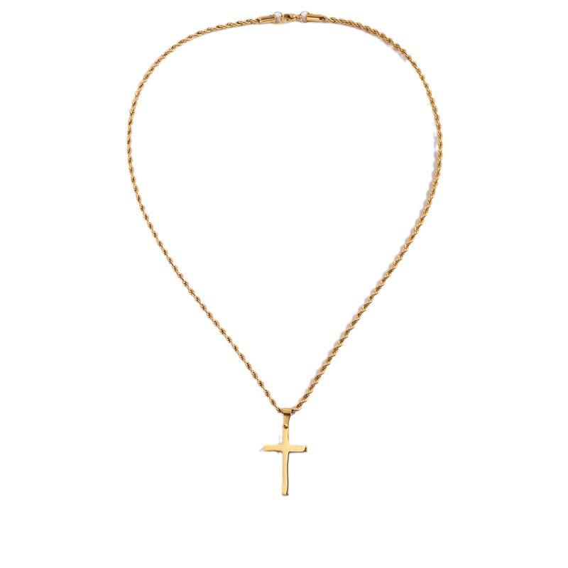 Men's Twist Chain Double Layer Cross Pendant: Titanium Stainless Steel, Non-Fading, High-End Fashion Versatile Necklace.