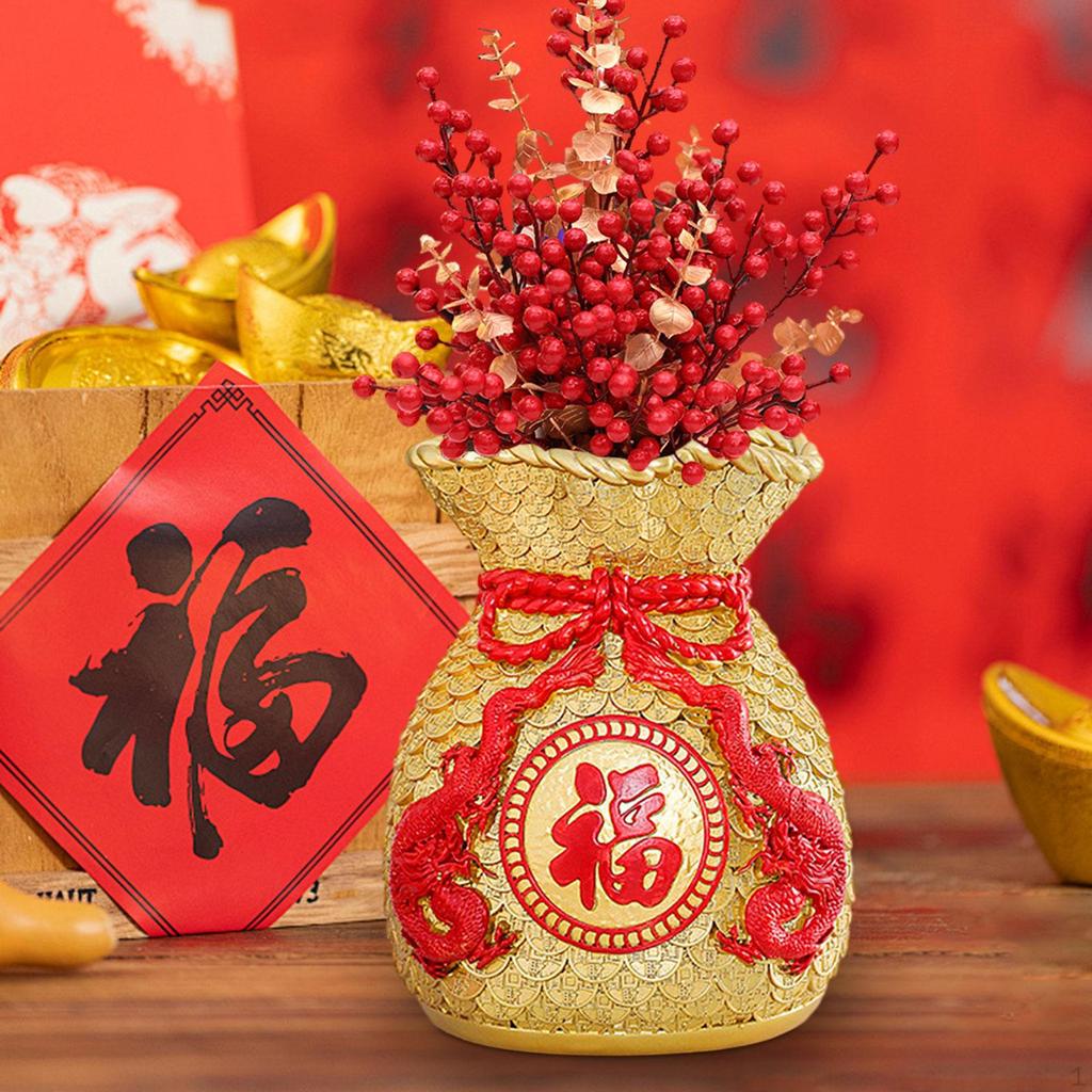 Chinese Year Feng Shui Blessing Bag Vase Decor Resin Decorative Table Decoration for