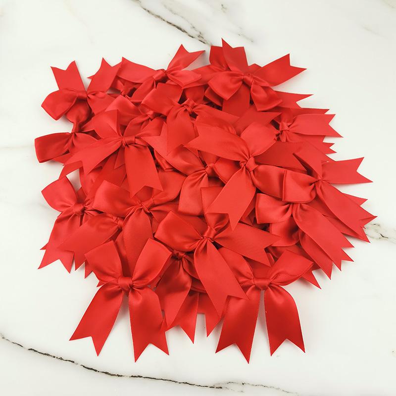 (50 Pcs/pack) 85*85mm Fresh Pink Ribbon Bows Small Size Satin Ribbon Bow Flower Craft Decoration Handwork DIY Party Decoration