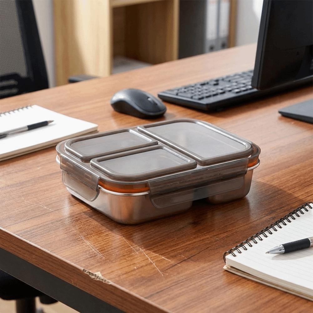 Leak-Proof Stainless Steel  Lunch Box Microwave Safe Student Meal Plate Meal Prep Container  Office