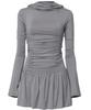 Peulleeoeob Hooded High Neck Long Dress (Fl-185_Gray)