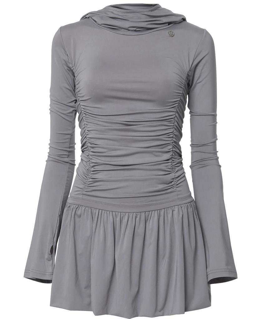 Peulleeoeob Hooded High Neck Long Dress (Fl-185_Gray)