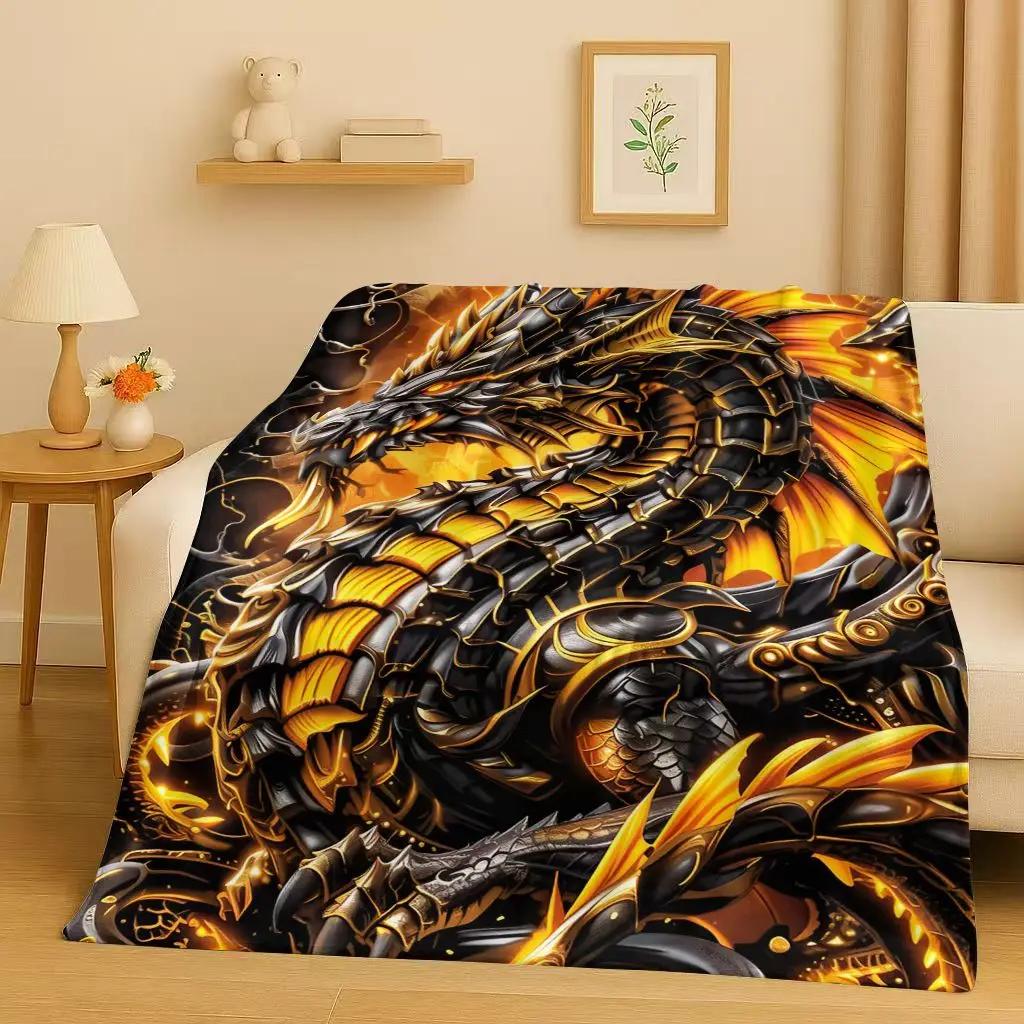 HD Yin Yang Element Dragon Chinese Loong Cartoon Flannel Blanket,Ultra Soft Warm Plush Throw for Home Bedroom Bed Sofa Cover Kid