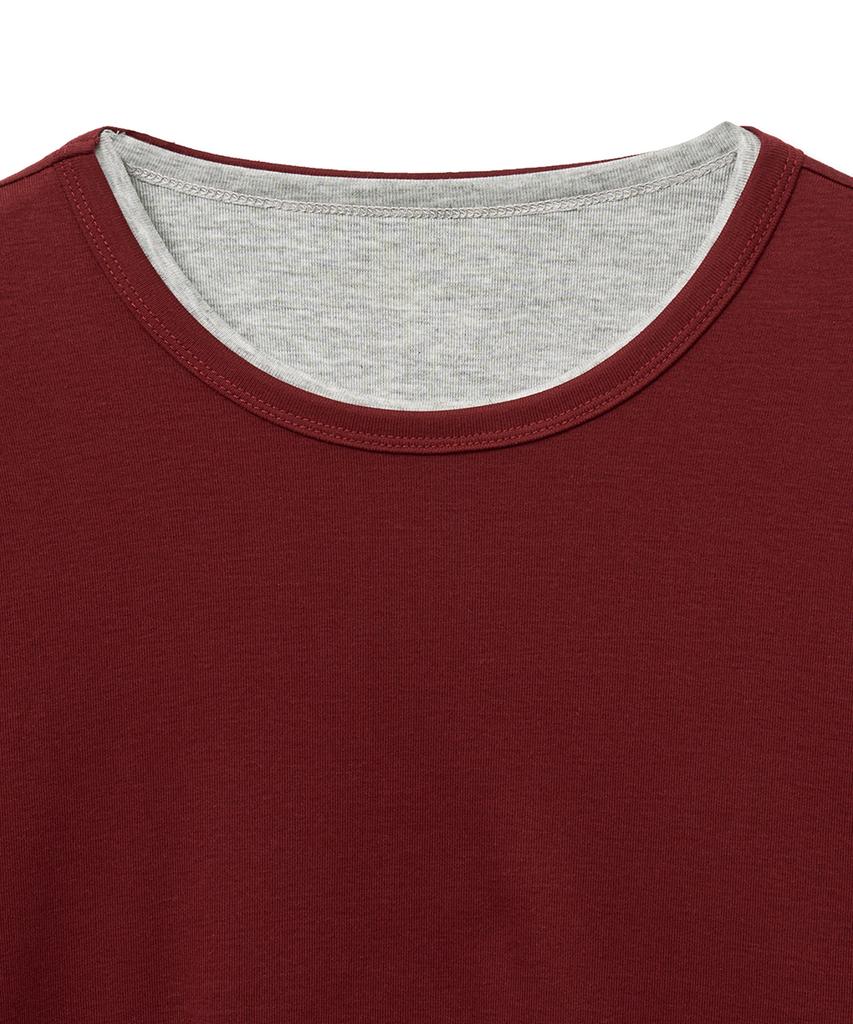 NOIRER Layered Half Long Sleeve T-Shirt (Wine Grey)
