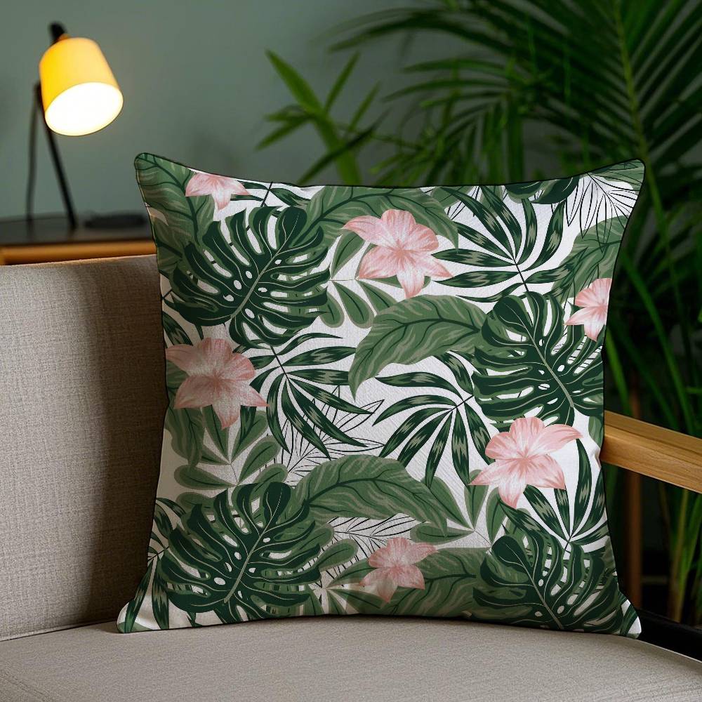 Tropical Leaves Series Pillow Case Home Dorm Chair Back Short Plush Double-sided Printing Office Nap Time Cushion Cover