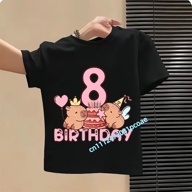 Capybara Girl Birthday Clothes Cute Toddler Kids Number T Shirt Cartoon Short Sleeve Baby Cotton T Shirt Summer Children Tops