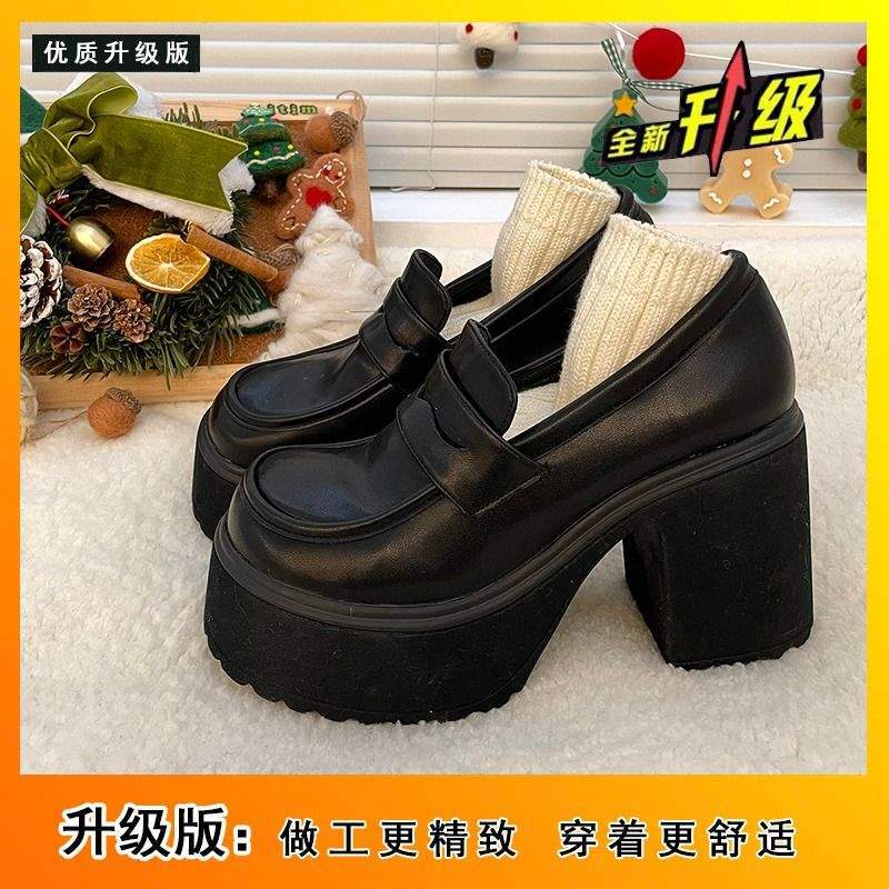 High-heeled Mary Jane small leather shoes women's platform heightening jk Japanese small loafers