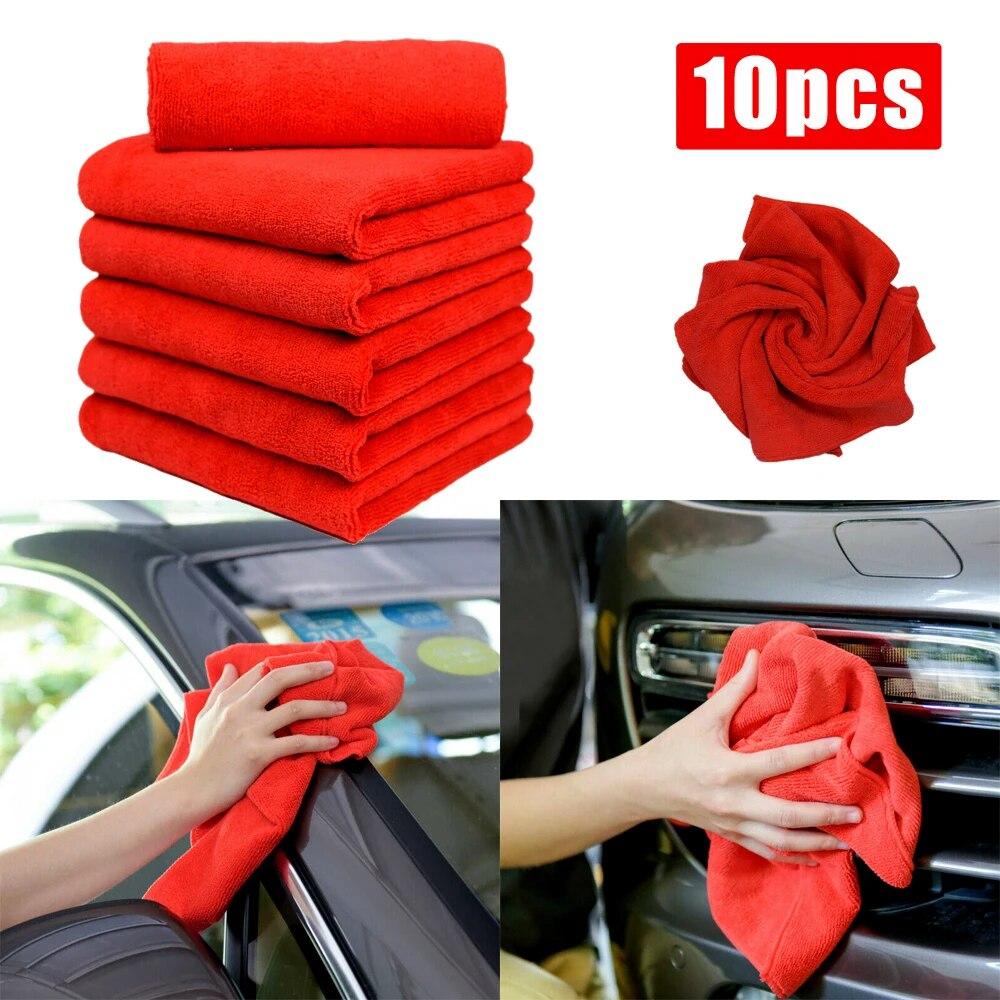 

10pcs Red Extra Soft Car Wash Microfiber Towel Car Cleaning Drying Cloth Car Care Cloth Detailing Car WashTowel Never Scrat