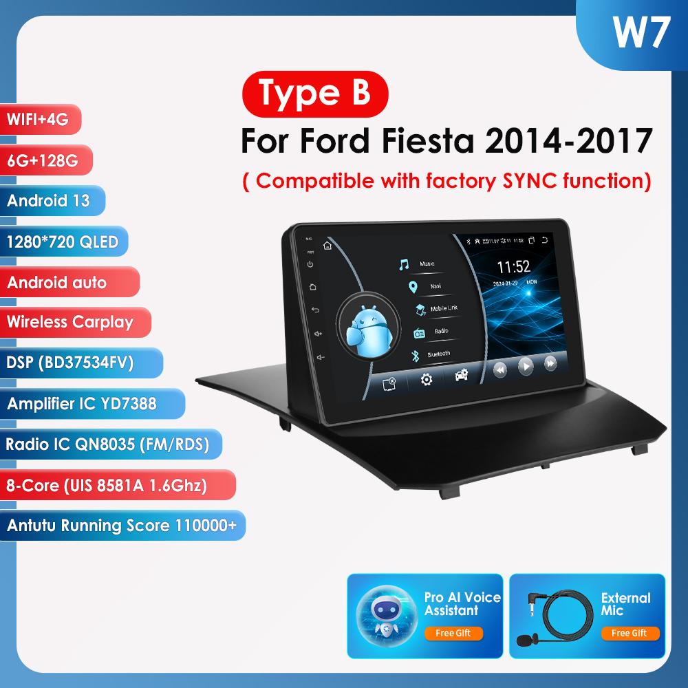 Hizpo 2din Android Autorádio pro Ford Fiesta 2009 - 2017 Autorádio Multimediální Přehrávač Videa GPS Navigace Hlavní Jednotka Carplay 4G WIFI Inteligentní DVR DSP