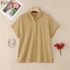 ZANZEA Damen Casual Turn Down Kragen Sommer Lose Kurzarm Bluse