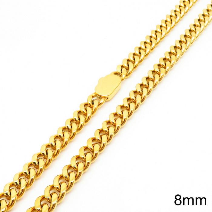6/8/11mm Hip Hop Gold Color Multi Size Curb Cuban Chain Necklace Bracelet Men Women Stainless Steel Jewelry Thick Best Gift