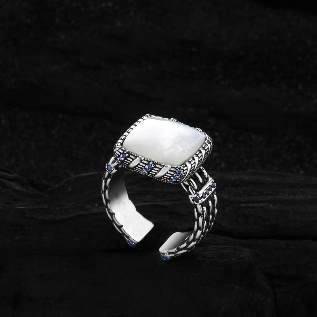 Fashion 925 Statement Sterling Silver Adjustable Moonlight Square Ring With Brilliant Zirconia